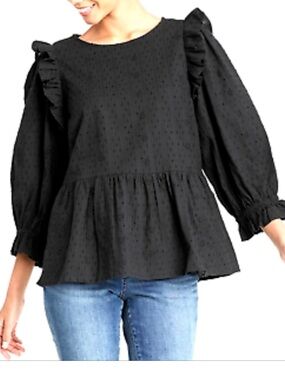 Universal Thread Black Eyelet Ruffle Peplum Top
